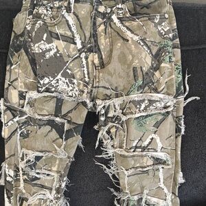 Ripped Camo Cargo Pants in Green & Tan
